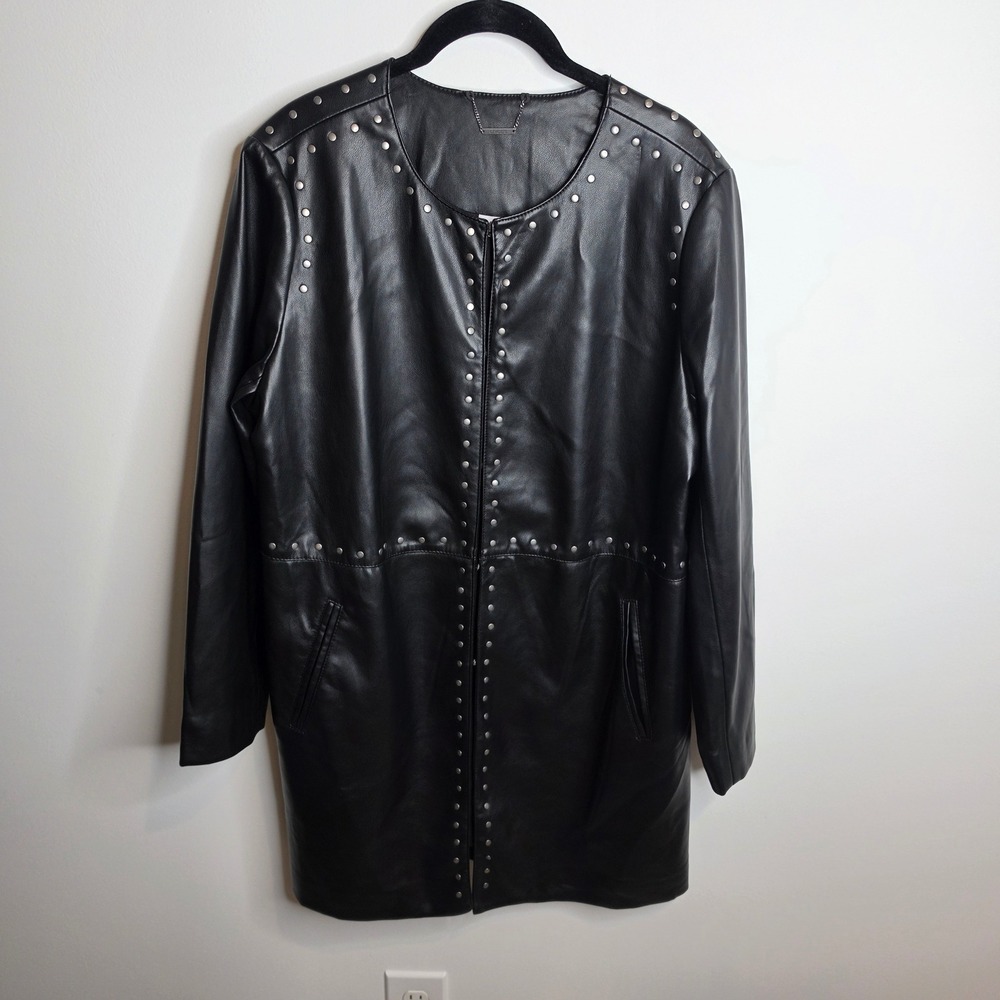 Chico's Faux Leather Jacket Womens 2 (12/14) Black Studded Edgy Moto Coat